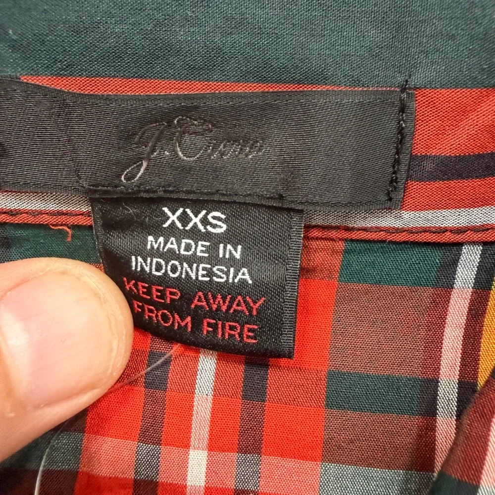 J. Crew XXS Tartan Plaid Cotton Sleep Pajama Shirt Button Front Red K2378 NEW